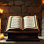 Post: The images depict a series of open books, each illuminated by flickering candlelight in dimly lit...