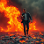 Poetry: These images depict a bearded man with short dark hair walking calmly through intensely fiery,...